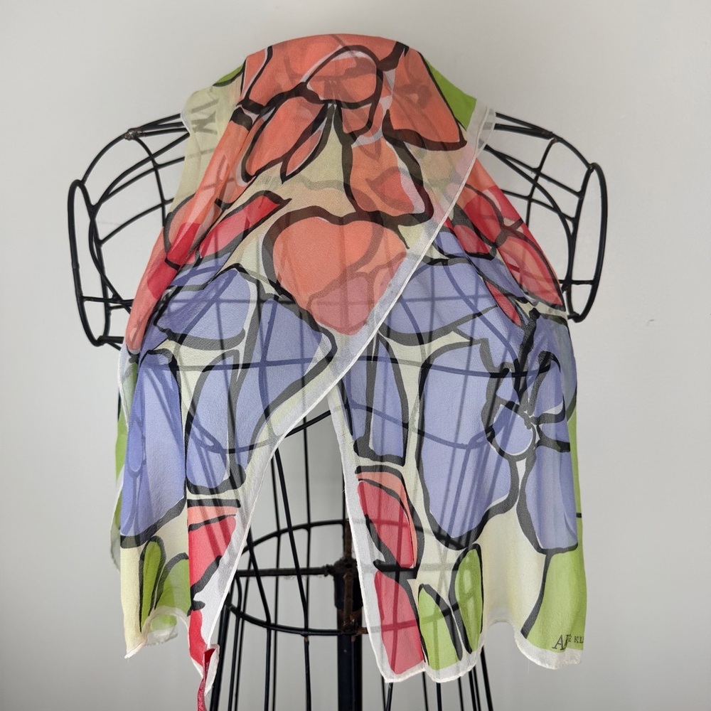 ANNE KLEIN Silk Floral Colorful Spring Scarf
